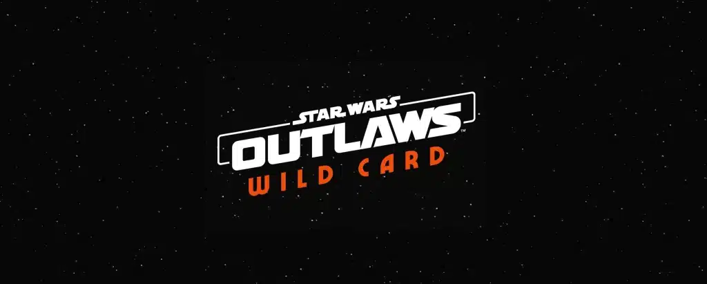 Logo de Star Wars Outlaws Wild Card sur un fond étoilé.