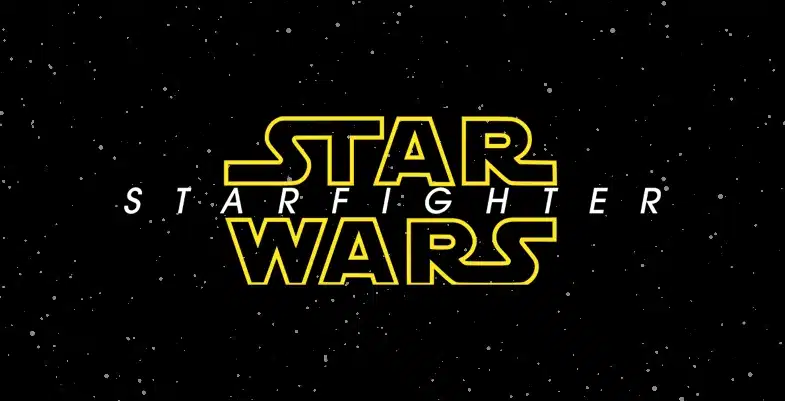 Logo du film Star Wars : Starfighter sur un fond étoilé