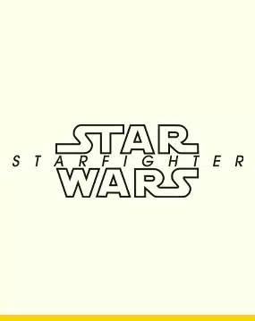Logo du film Star Wars : Starfighter sur un fond clair minimaliste.