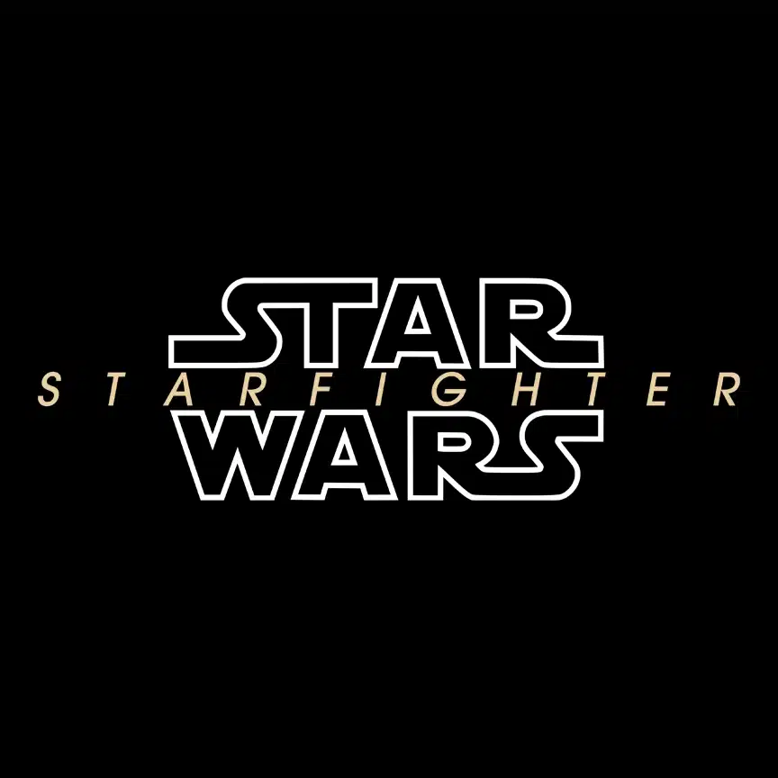 Logo du film Star Wars : Starfighter sur un fond noir