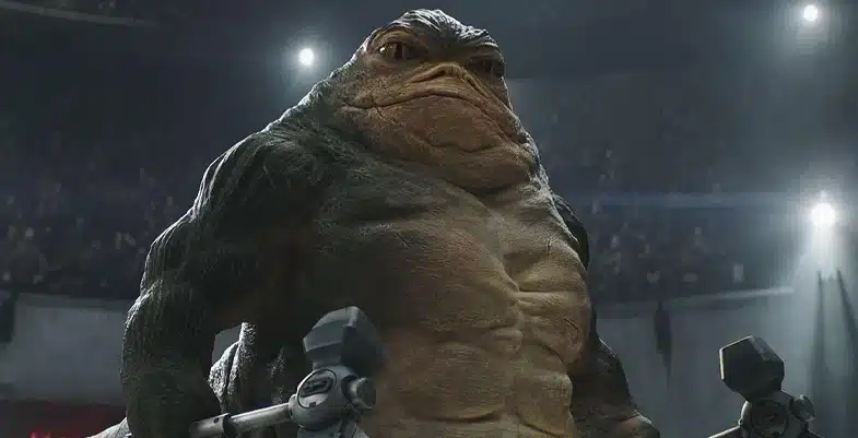 Rotta le Hutt adulte dans une arène dans le film Star Wars : The Mandalorian & Grogu.