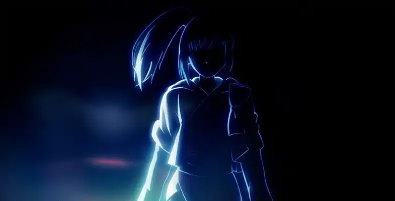Silhouette de Kara sous un fond noir.